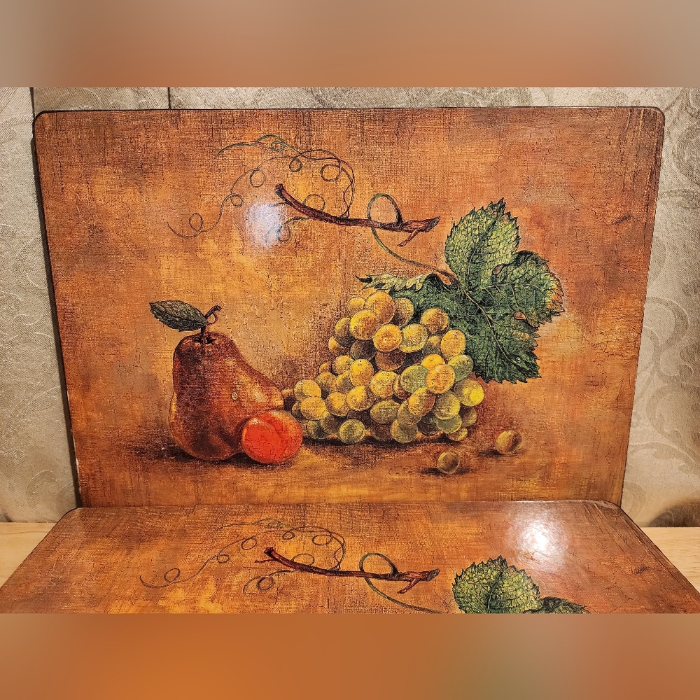Vintage (7 Placemats) Fruit Still Life With A Cork-backed Placement Set.
